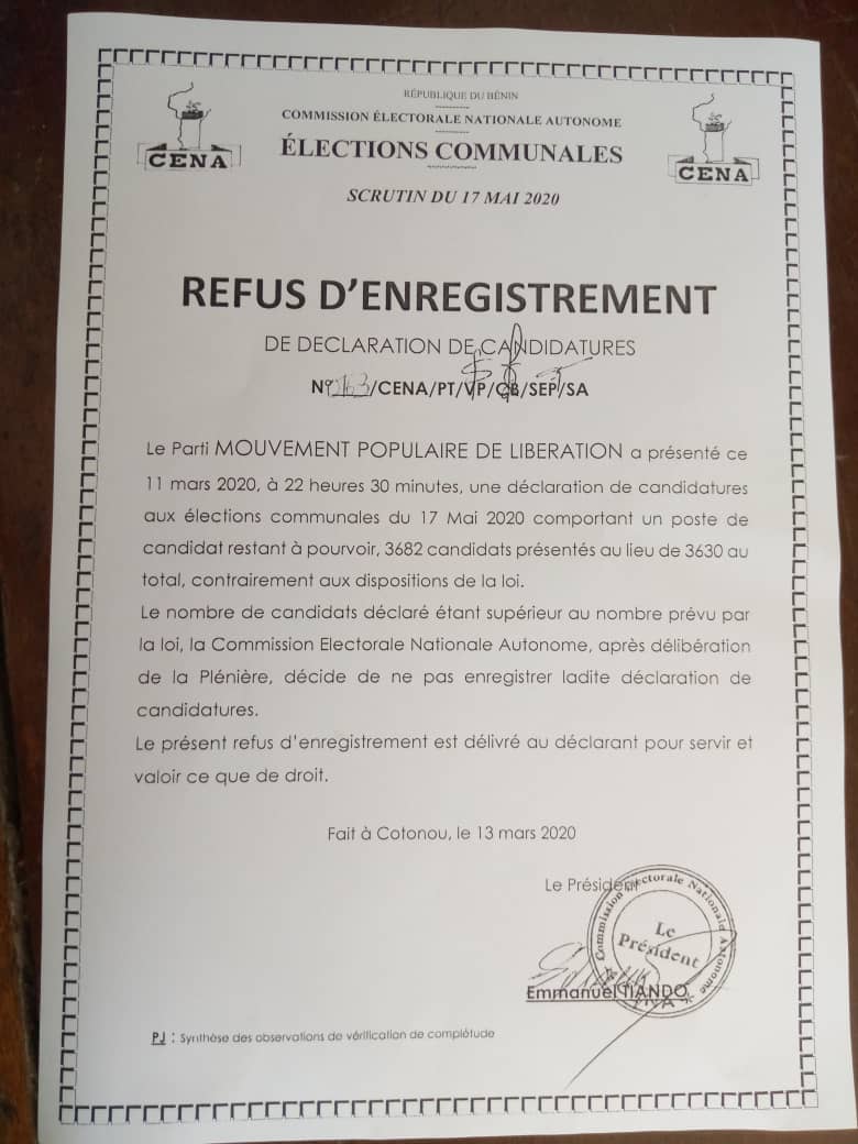 voici le document lui refusant l'enregistrement voici le document lui refusant l'enregistrement