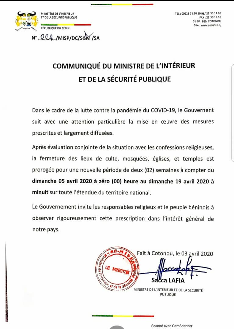 Voici la note du ministre