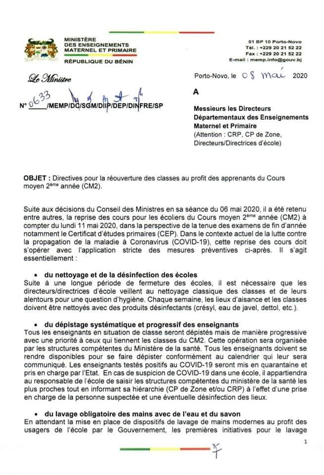 la note du ministre