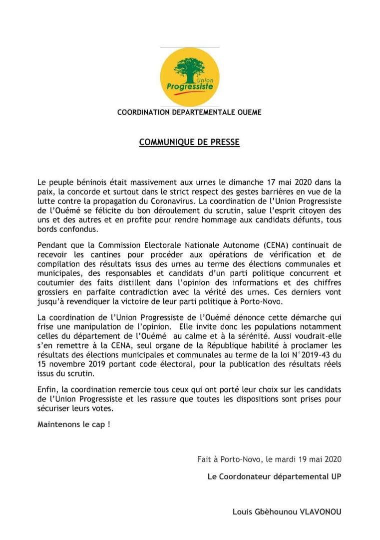 voici le communiqué de la coordination département de l'UP voici le communiqué de la coordination département de l'UP