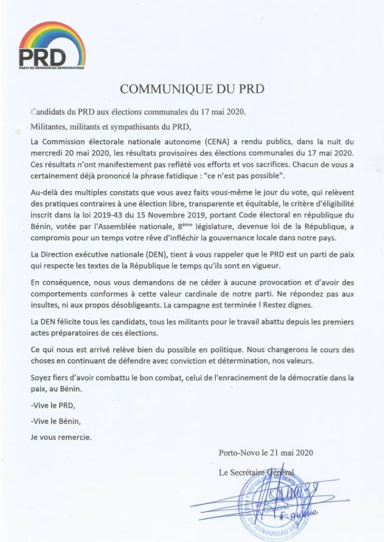 Voici le communiqué du Prd Voici le communiqué du Prd