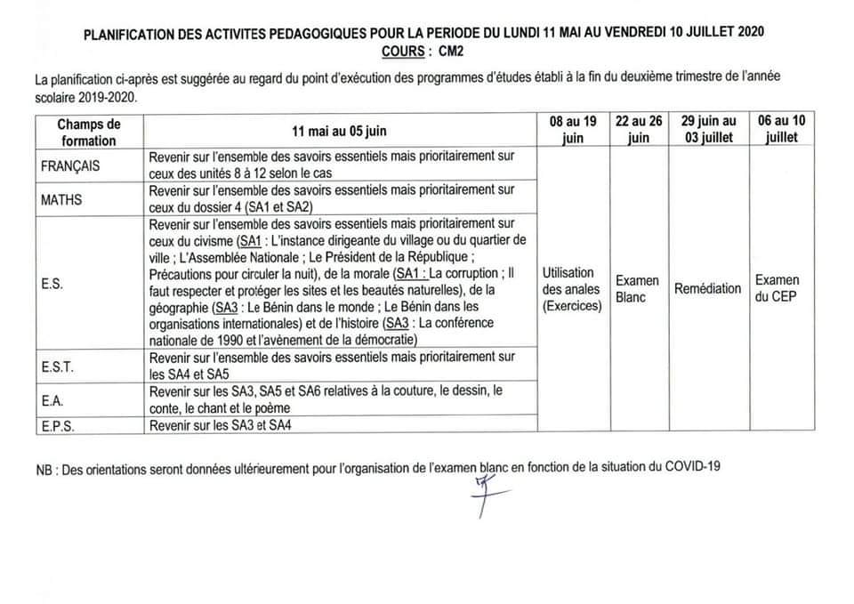 le tableau de planification