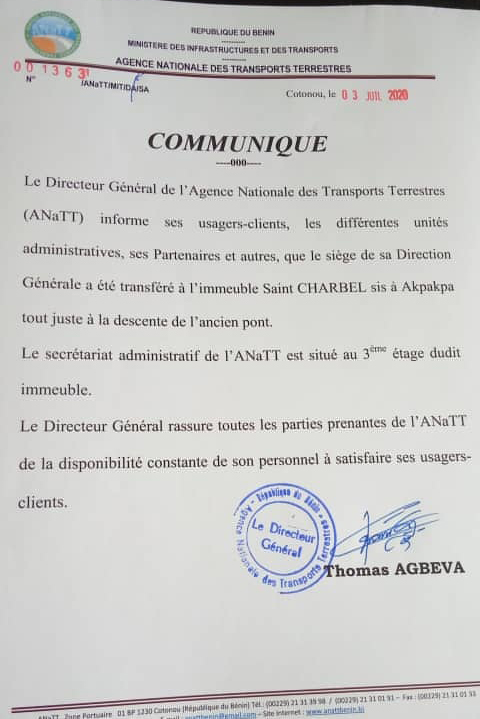 voici le communiqué invitant au déménagement de l'ANAaTT