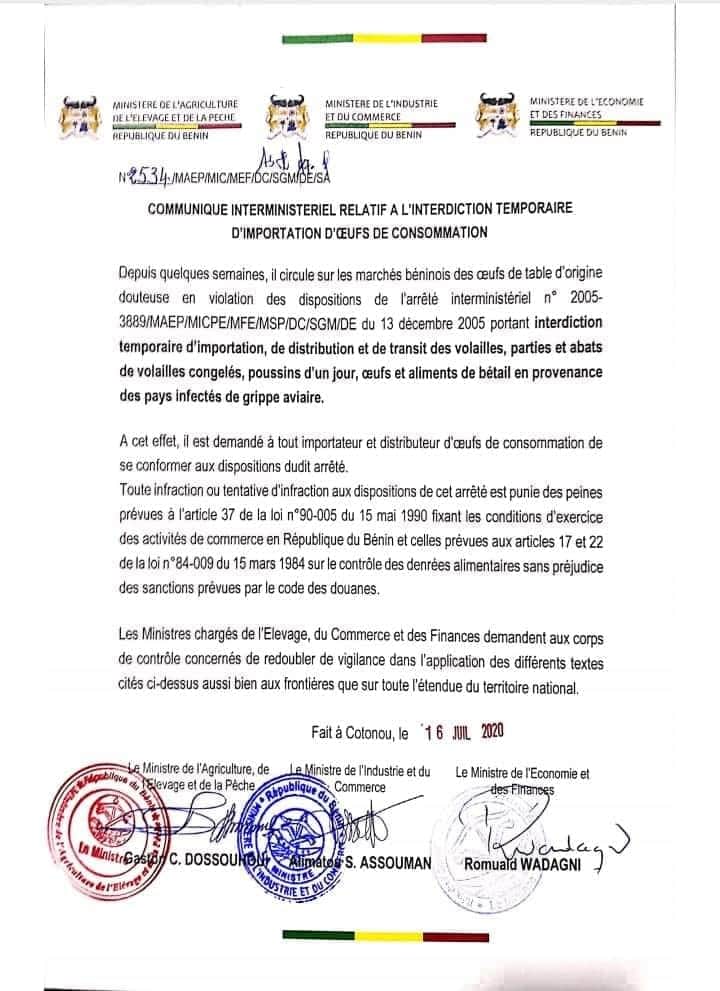Voici le communiqué interministériel Voici le communiqué interministériel