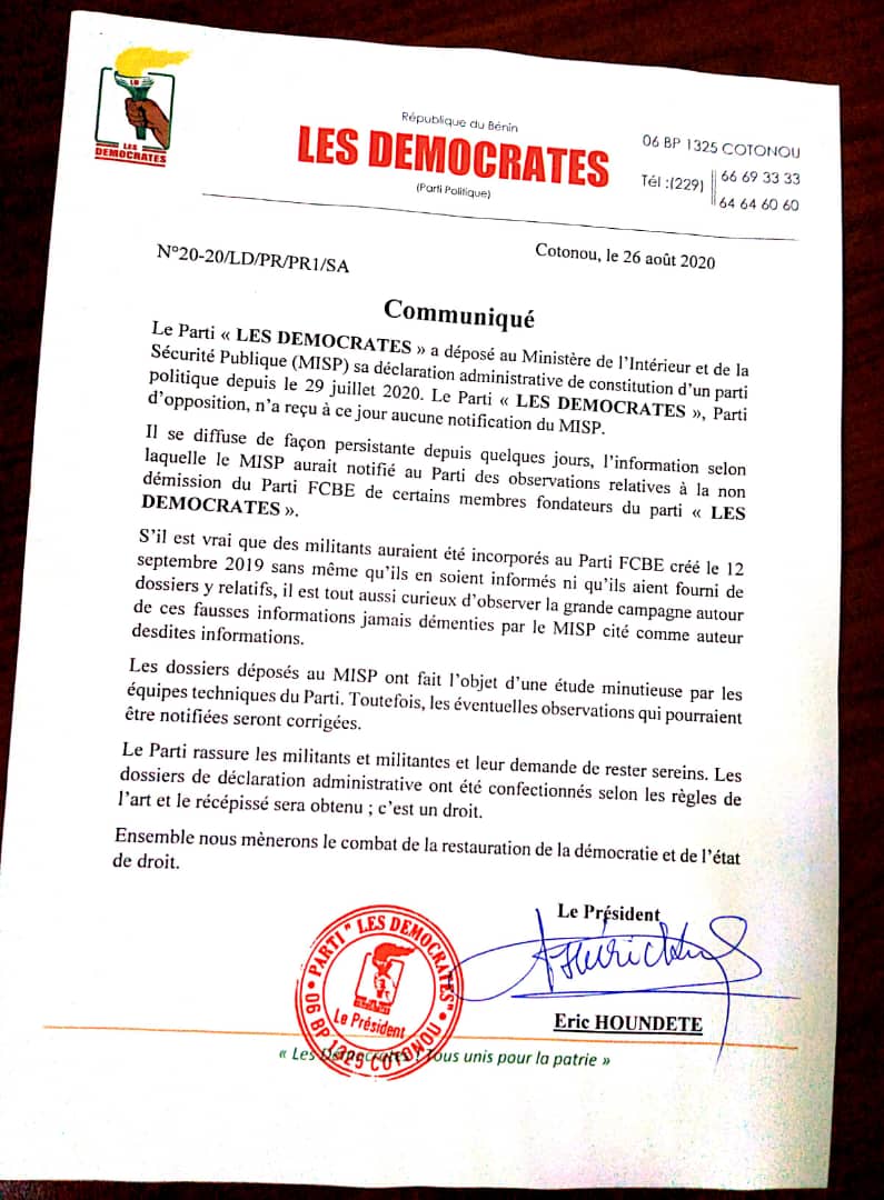 Houndété parle de Sacca Lafia, des observations du récépissé de son parti