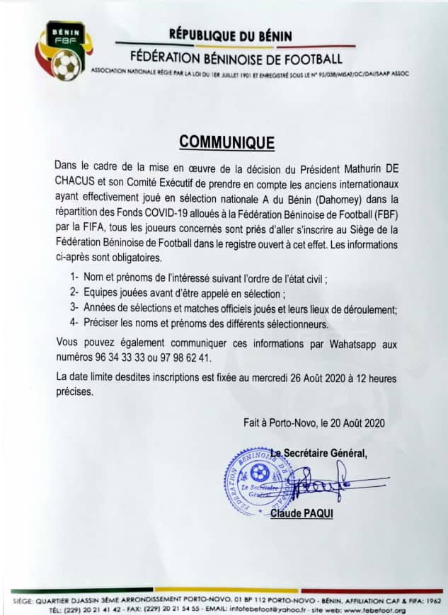 Voici le communiqué Voici le communiqué