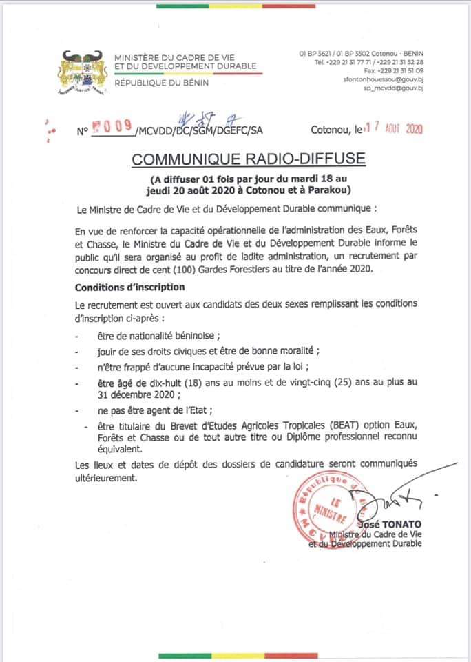 Voici le communiqué