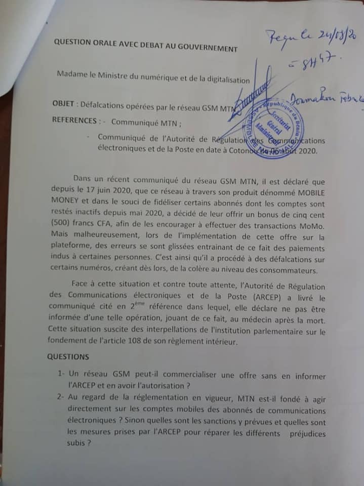 voici la question orale adressée au gouvernement