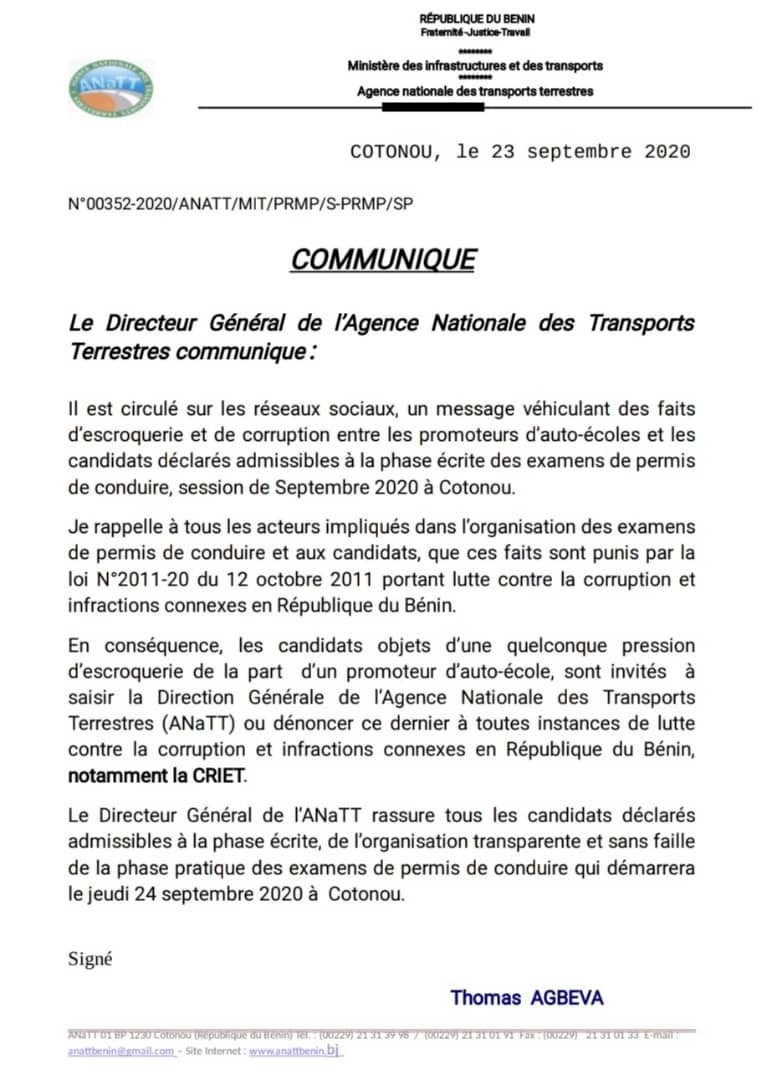 Voici le communiqué