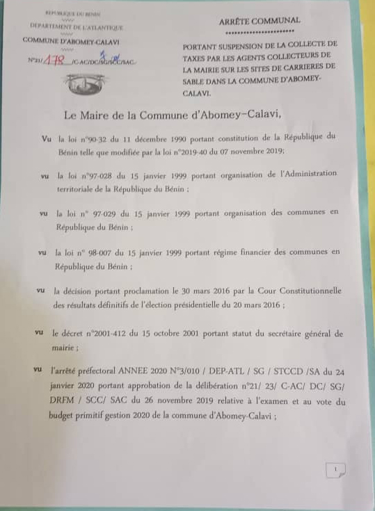 voici l'arrêté du maire