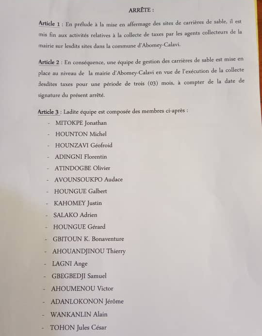 suite de l'arrêté du maire