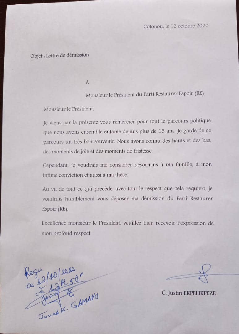 voici la lettre de démission voici la lettre de démission