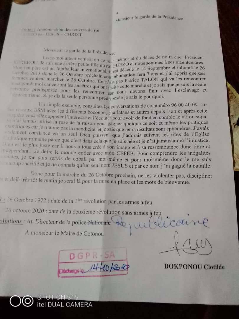 Voici la correspondance dont il est question