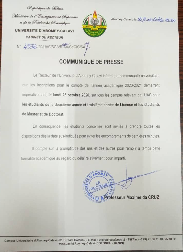 Voici le communiqué