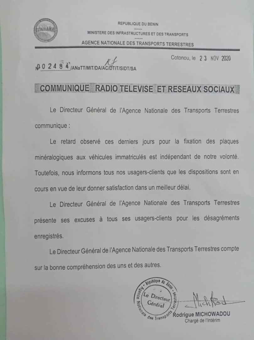 Voici le communiqué
