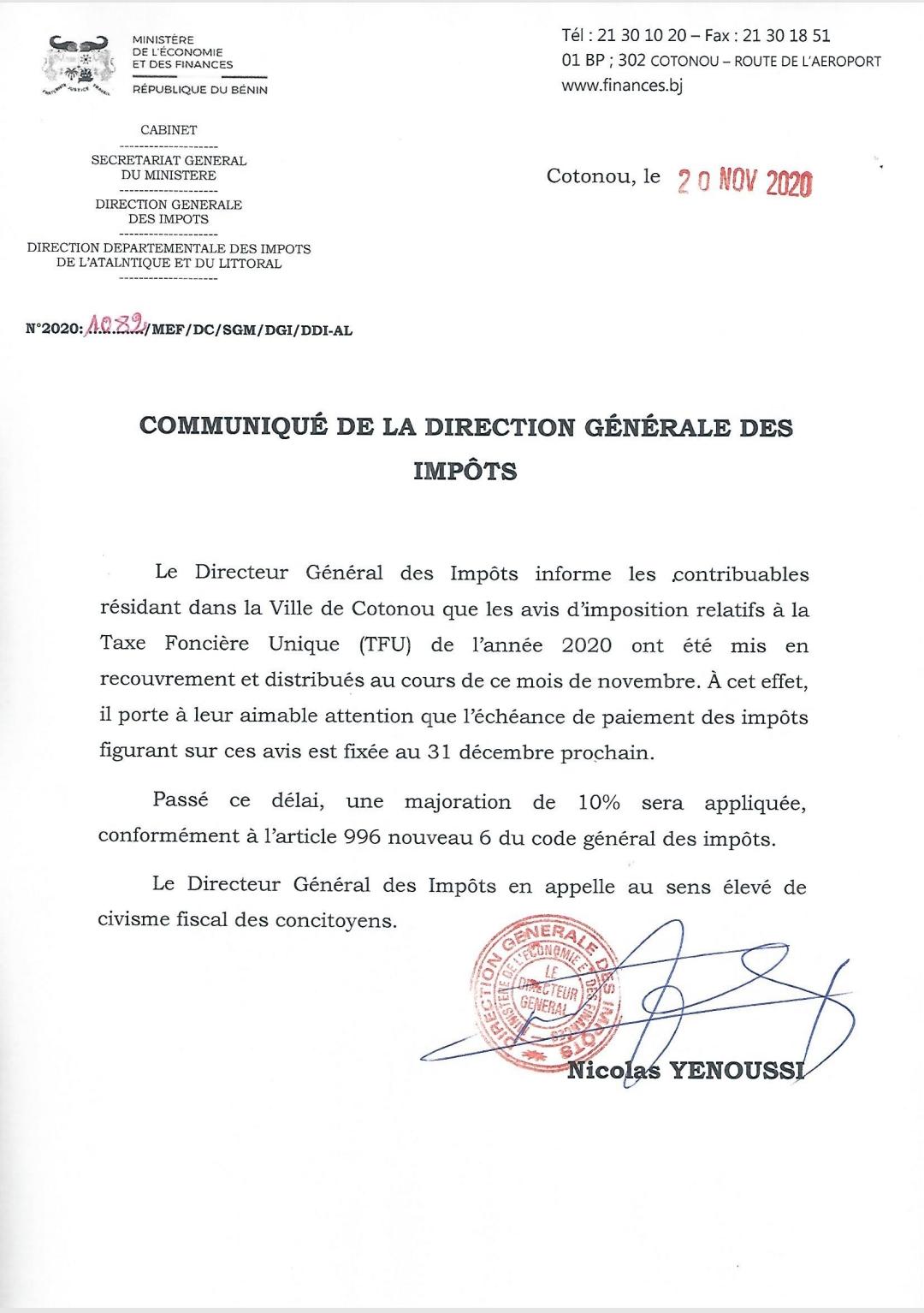 Voici le communiqué