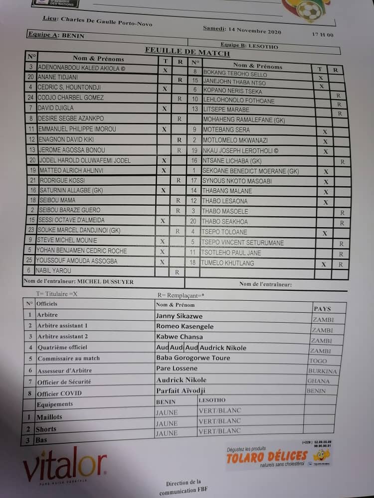 Voici les compositions des deux équipes