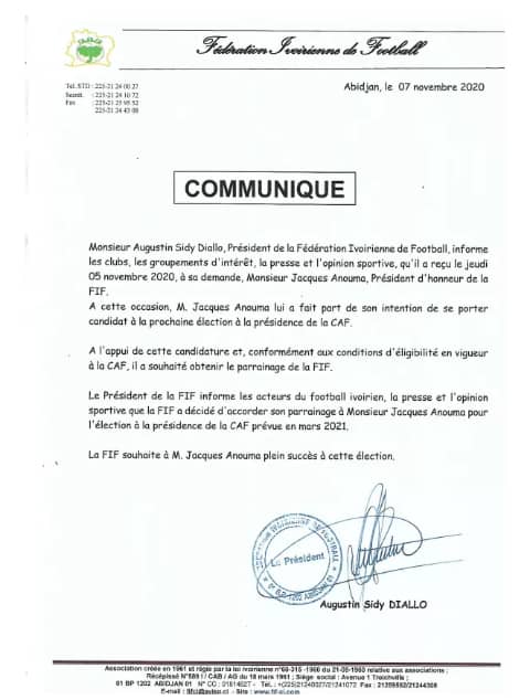 Voici le communiqué de la FIF
