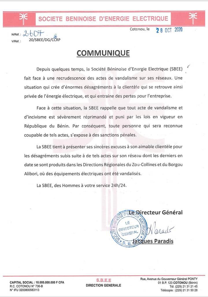 Voici le communiqué