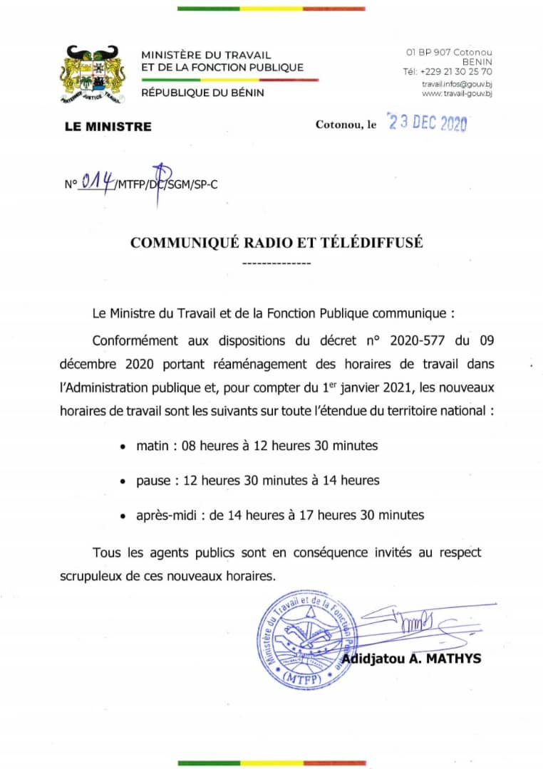 Voici le communiqué