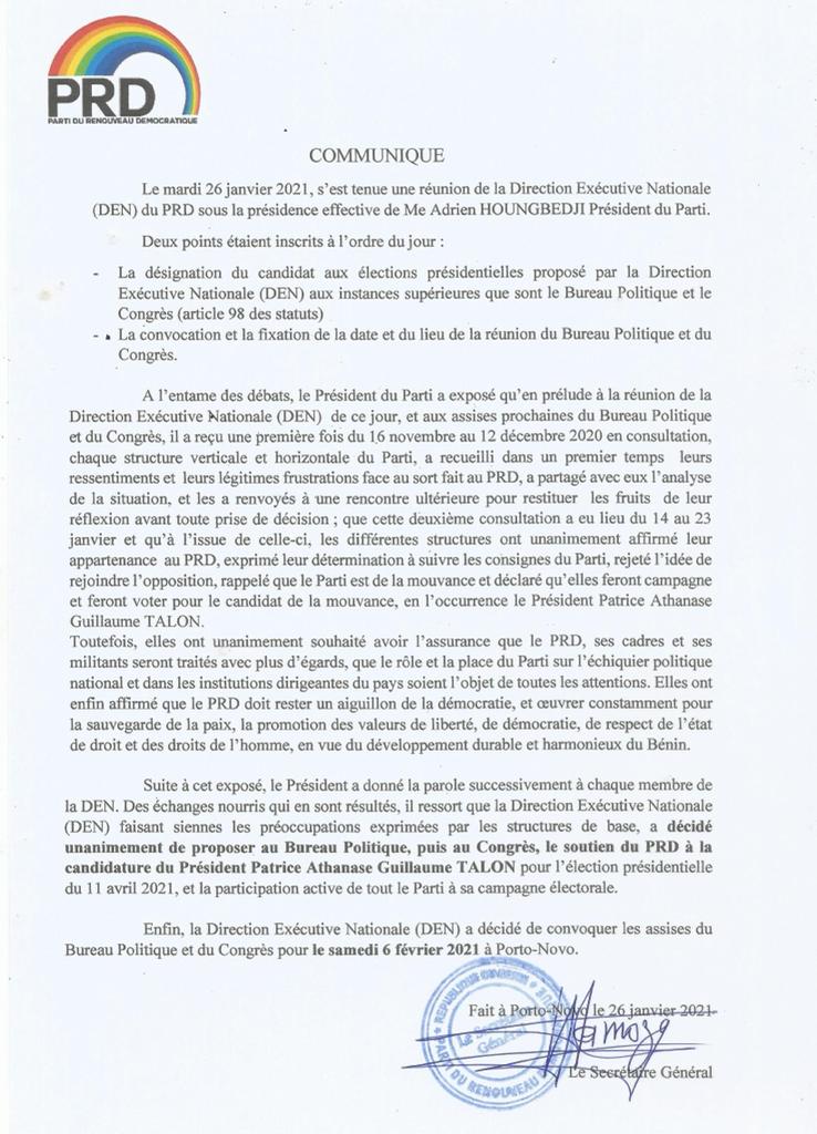 Voici le communiqué