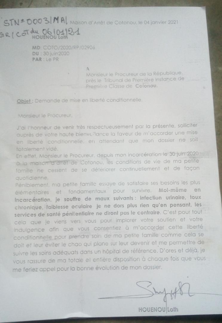 Voici sa lettre adressée au procureur Voici sa lettre adressée au procureur