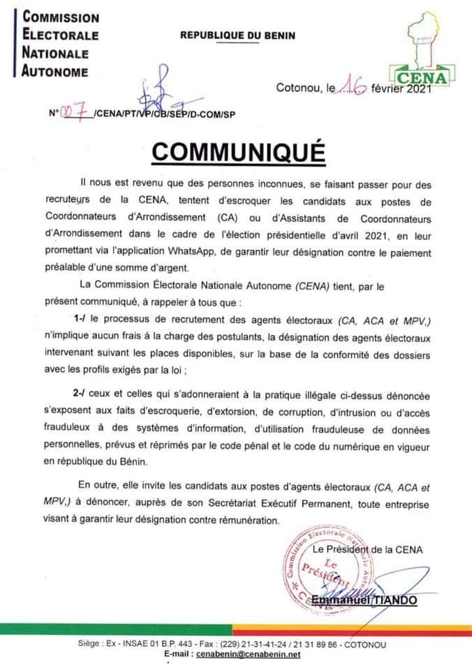 Voici le communiqué