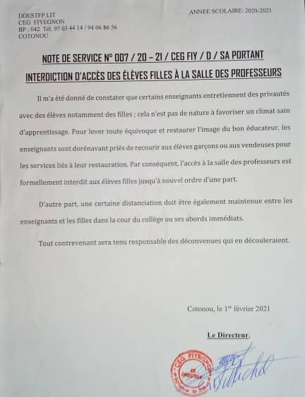 Voici la lettre du Directeur