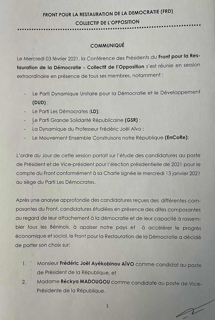 Voici le communiqué de la plateforme