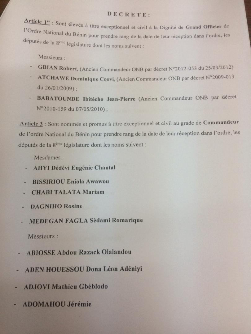 Voici la liste intégrale