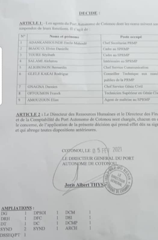 la liste des agents suspendus