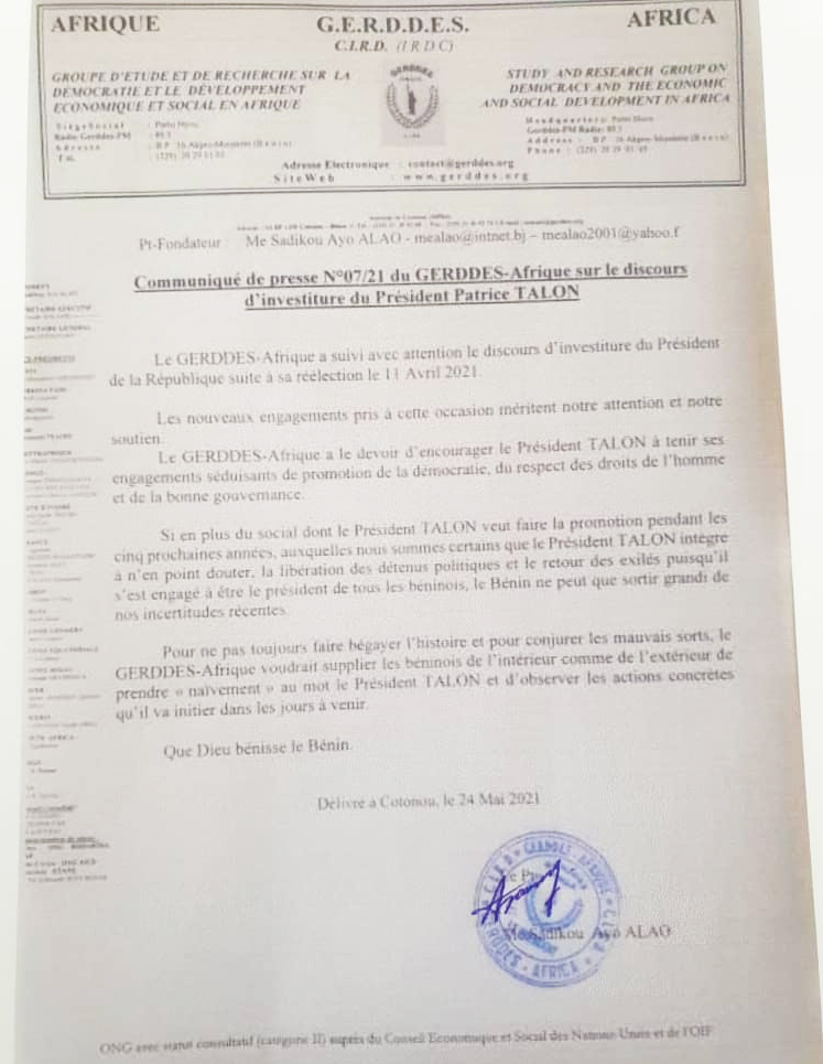 Voici le communiqué