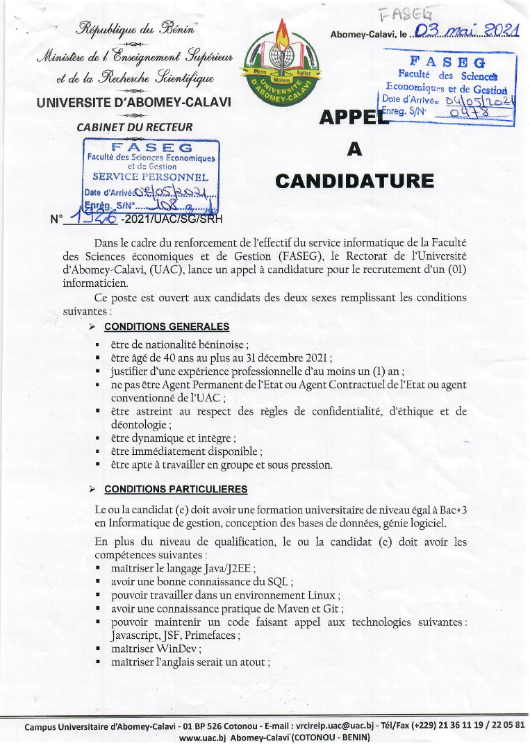 Appel à candidature Appel à candidature