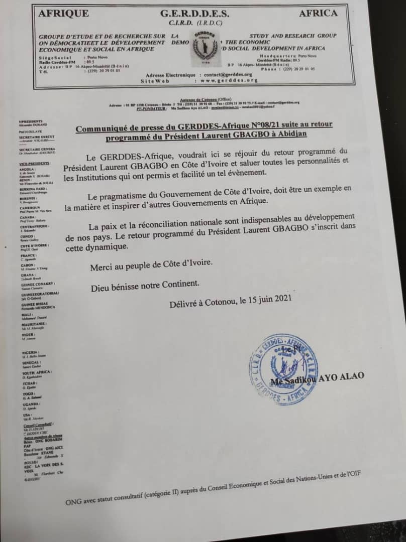 Voici le communiqué