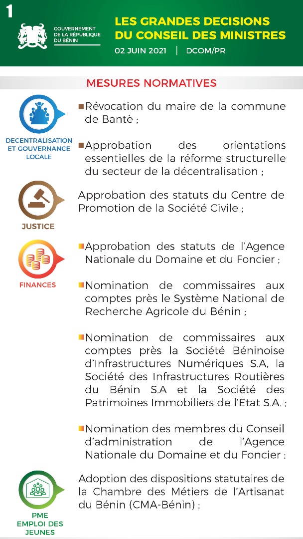 Conseil des ministres : les grandes décisions de ce mercredi 02 juin 2021