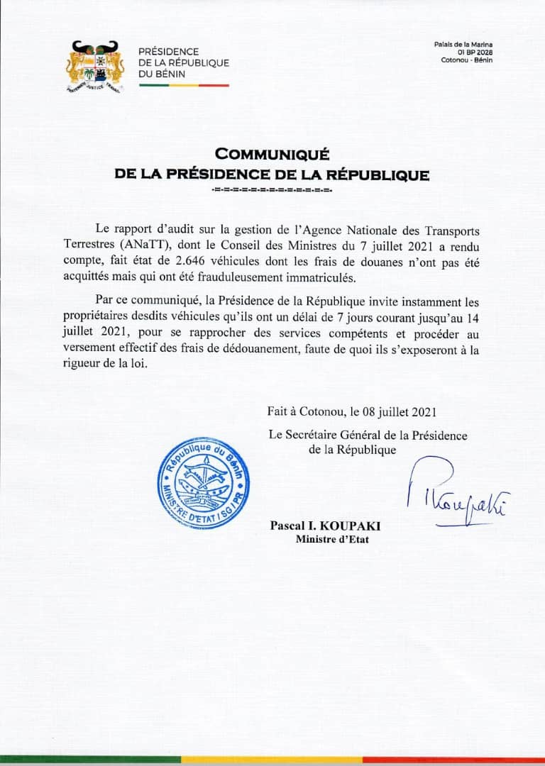 Voici le communiqué Voici le communiqué