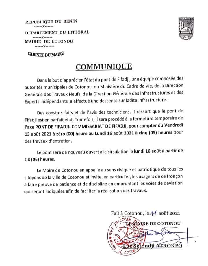 Voici le communiqué