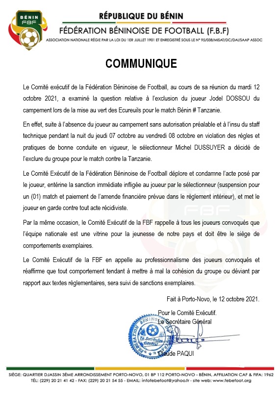 Voici le communiqué Voici le communiqué
