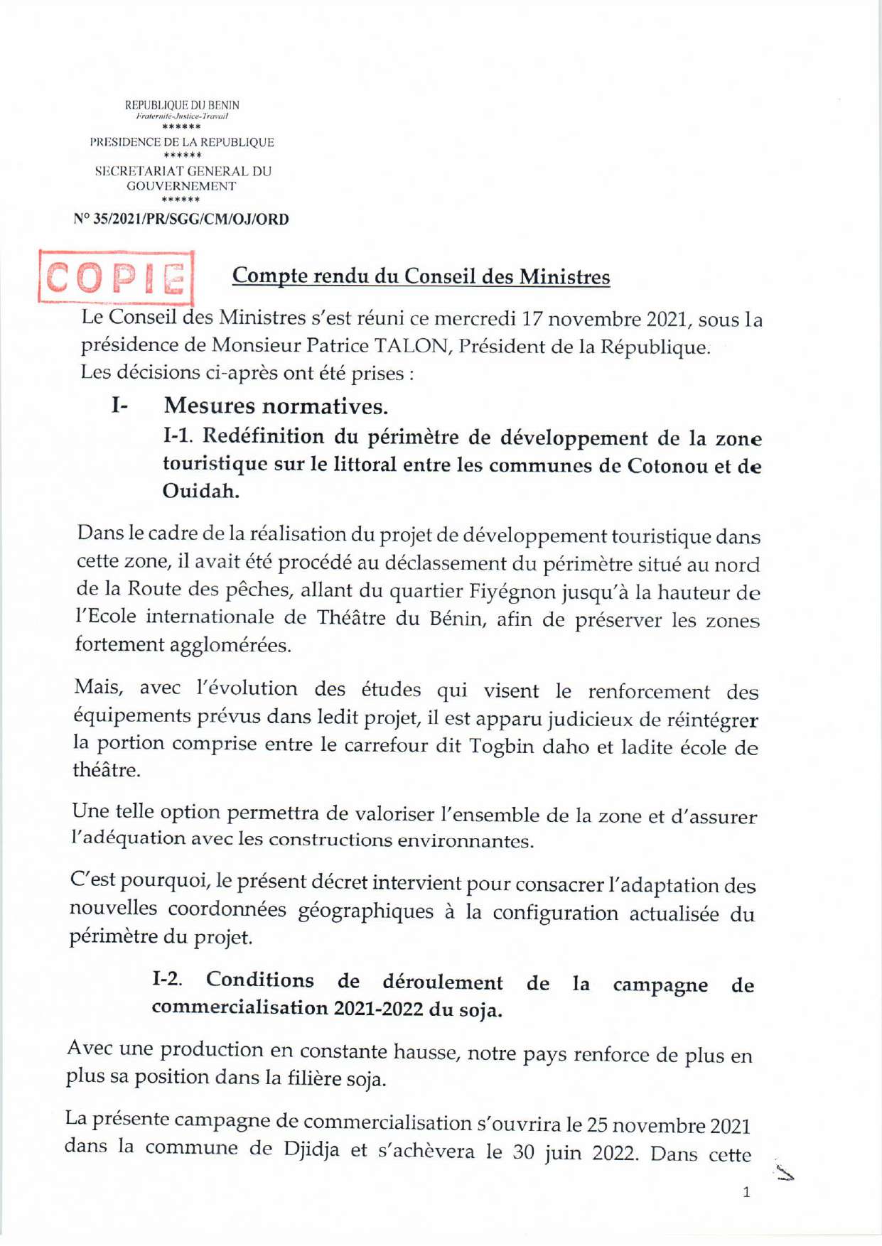 Voici le communiqué