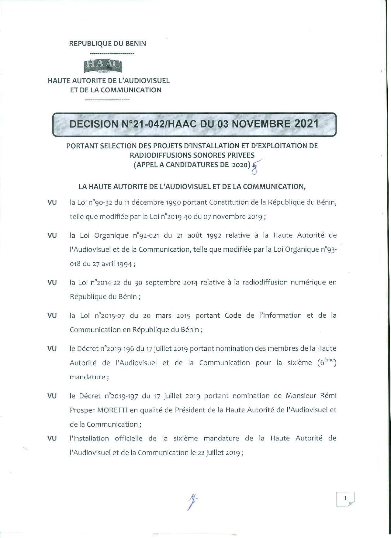 Décision de la Haac et...