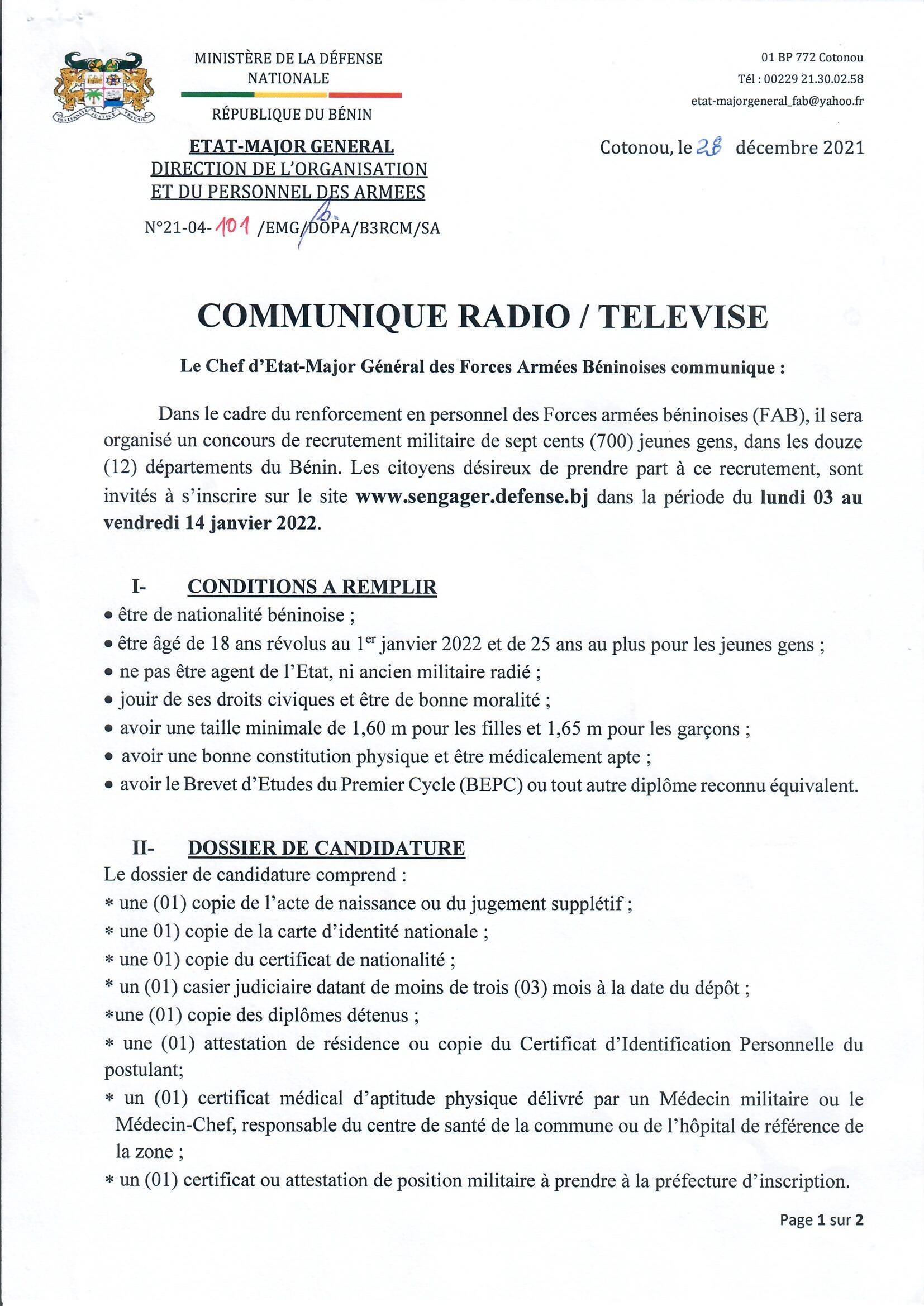 voici le communiqué voici le communiqué