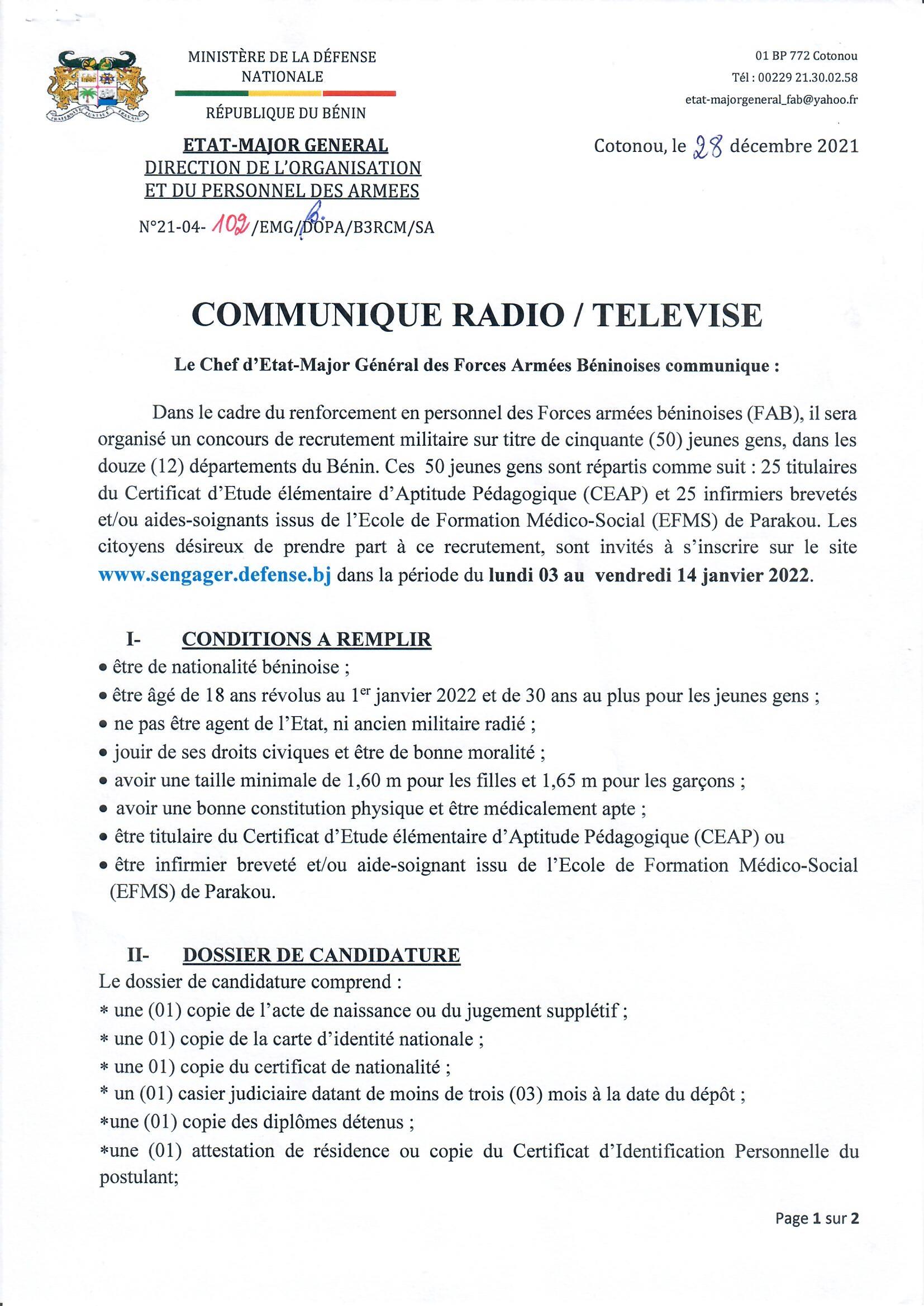 Voici le communiqué Voici le communiqué
