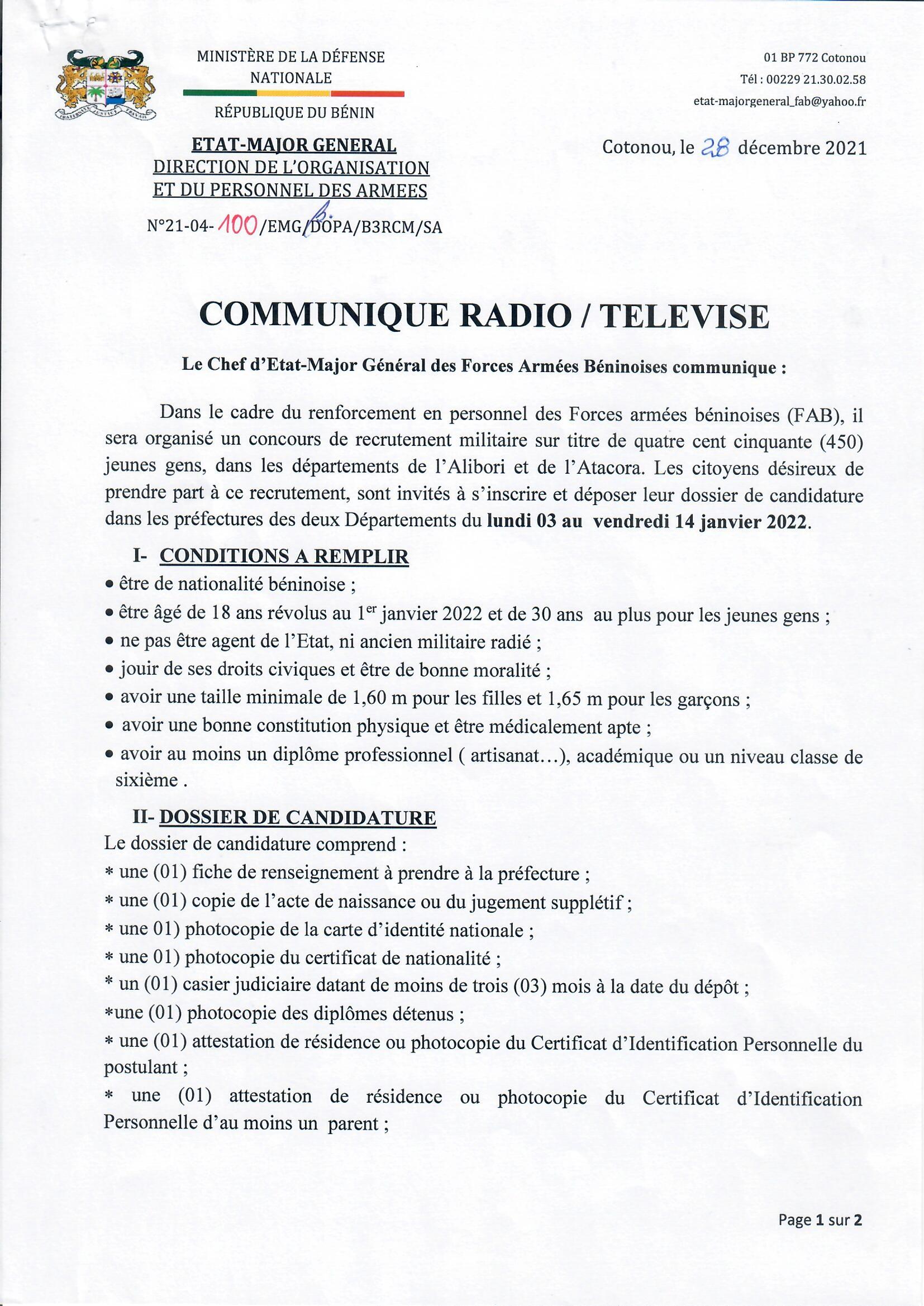 Voici le communiqué