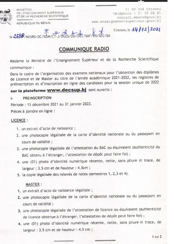 Voici le communiqué Voici le communiqué