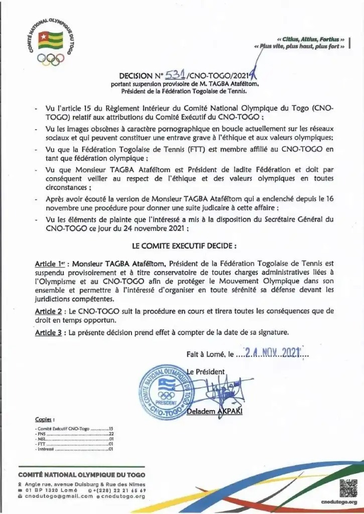 voici la note de suspension