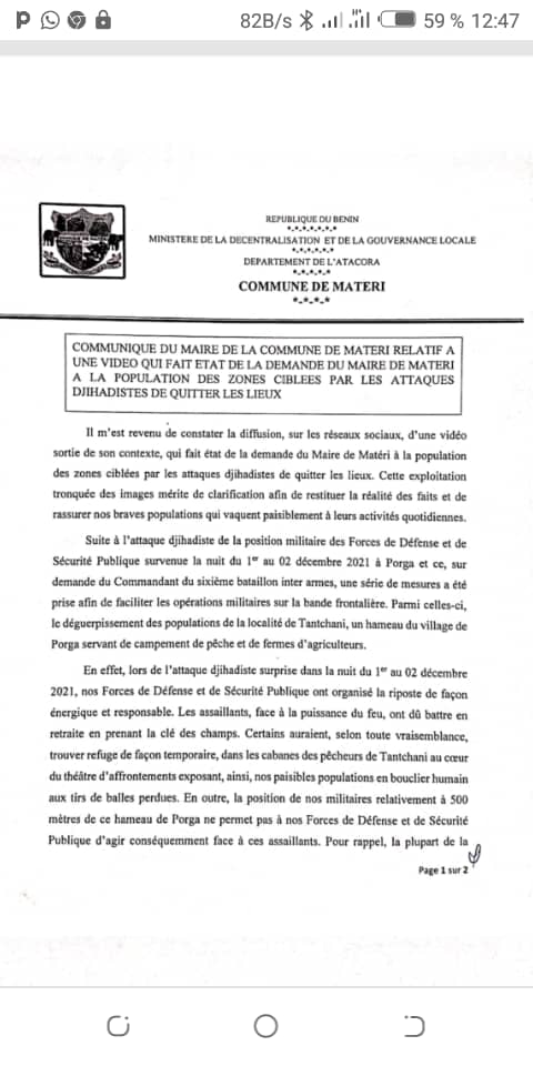 Voici le communiqué