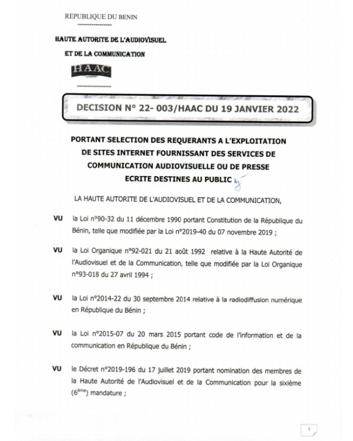 voici la liste des sites retenus