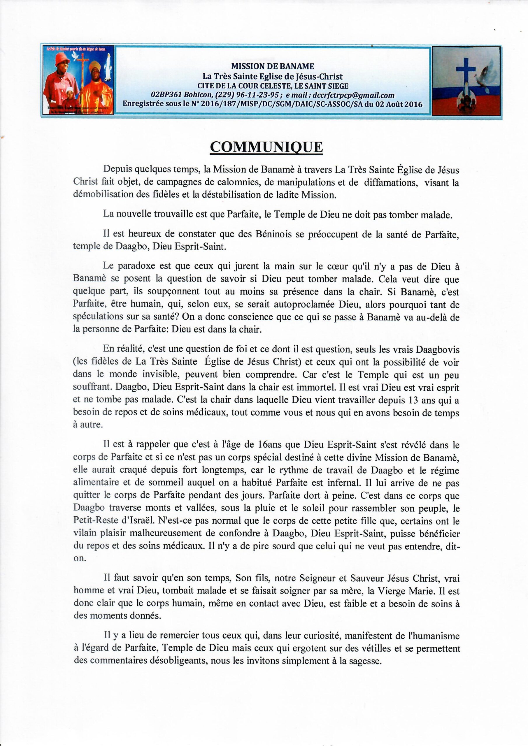 Voici le communiqué