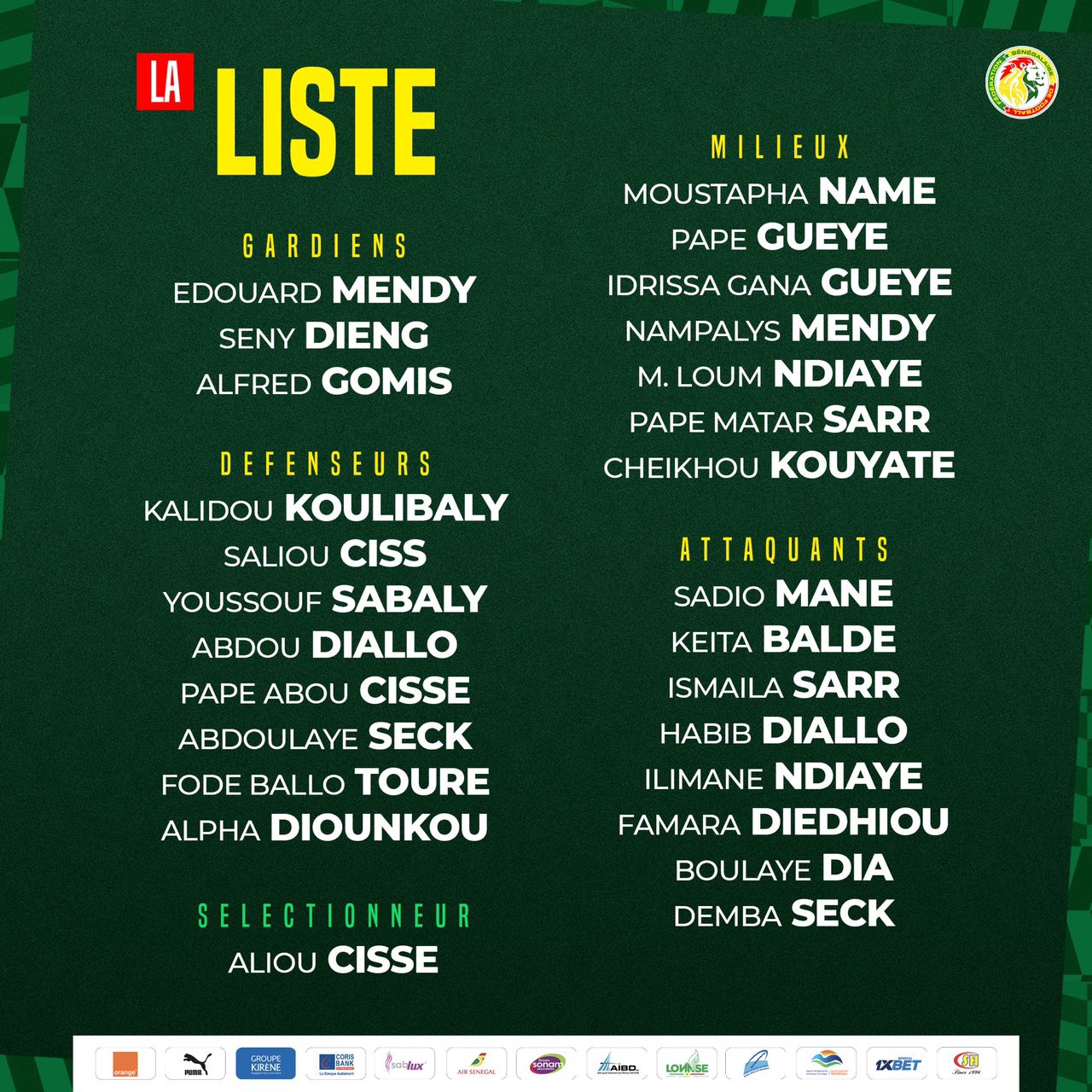 La liste du Sénégal La liste du Sénégal