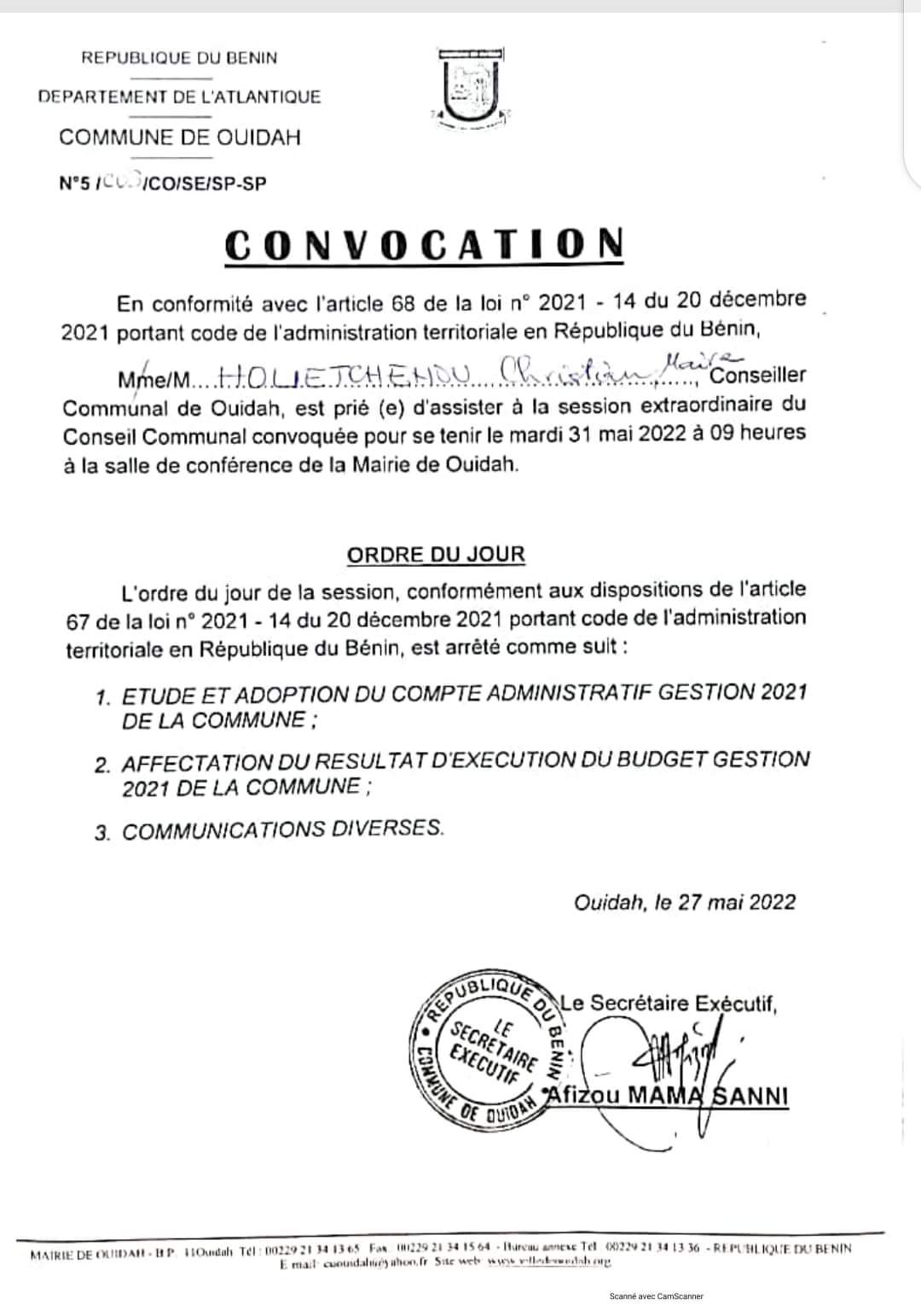 La lettre de convocation